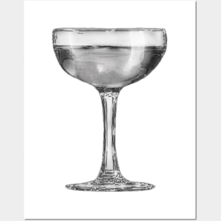 Grayscale Champagne Coupe Glass Posters and Art